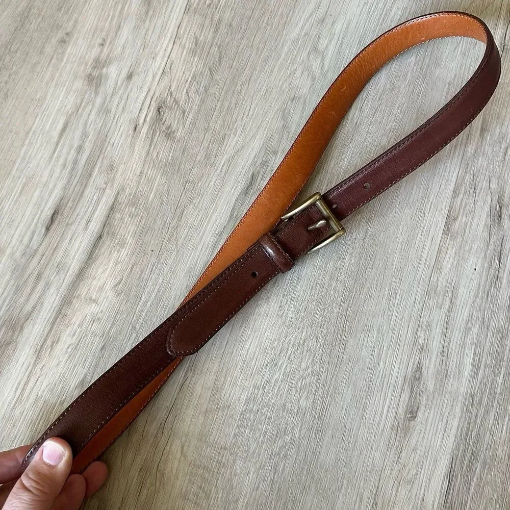 Vintage GAP Brown Genuine Leather Belt with Gold Tone Brass Buckle Size 36